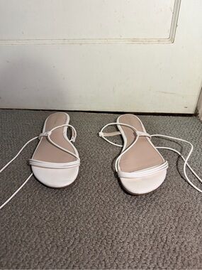 Amazon White Lace-Up Strappy Flat Sandals
